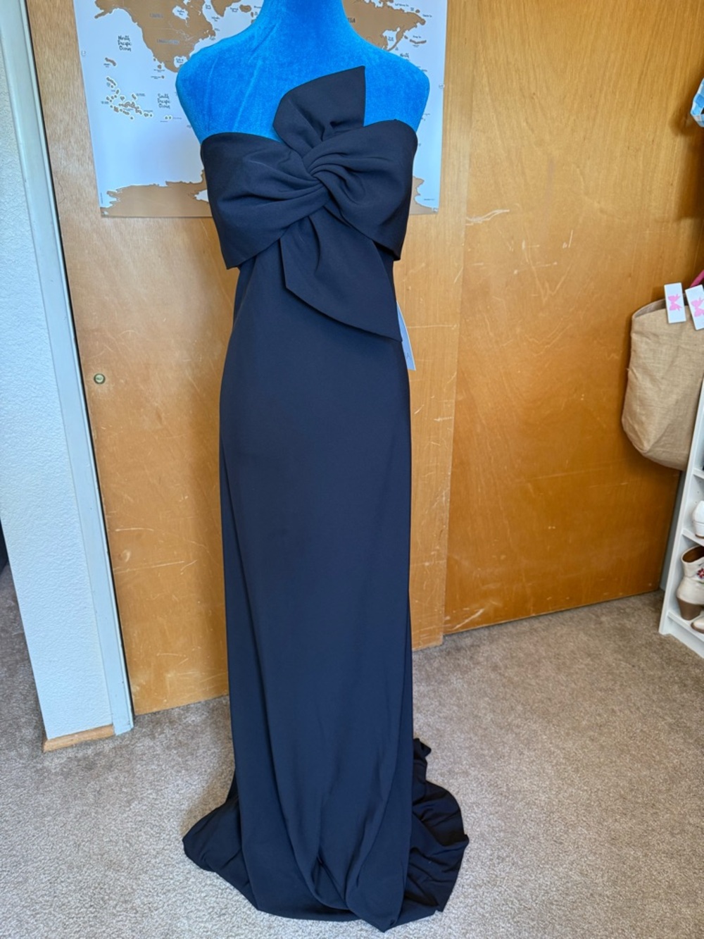 Theia Strapless Black Gown with Oversized Bow